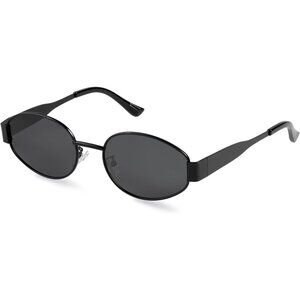 Retro Polarized Black Sunglasses UV400 Protection Oval Metal Frame Soft Case